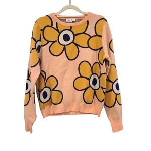 THML Pink And Yellow Mod Flower Print Long Sleeve Sweater